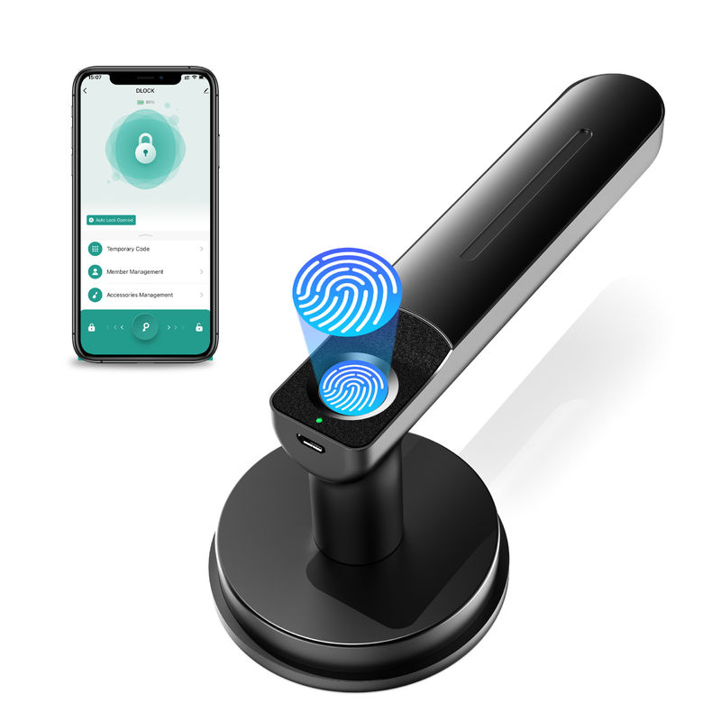 Função do aplicativo, fechadura de porta de impressão digital inteligente, fechadura de porta sem chave com alça, fechadura de porta de quarto para quarto / escritório