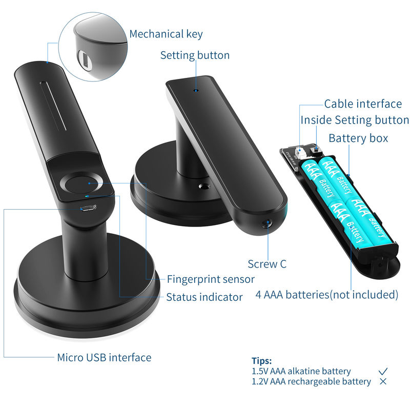 Fechadura de porta de quarto sem chave, função Smart App, fechadura de porta de impressão digital, para quarto / escritório