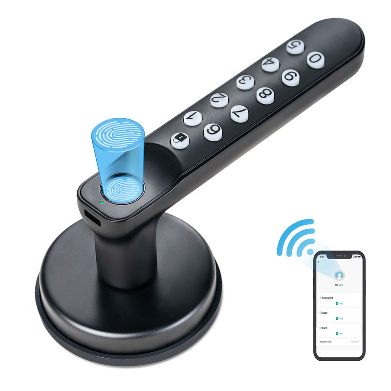 Chave de backup, T02 Smart Fingerprint Door Knob, fechaduras de porta de entrada sem chave com teclados, fechadura de porta inteligente no aplicativo Tuya