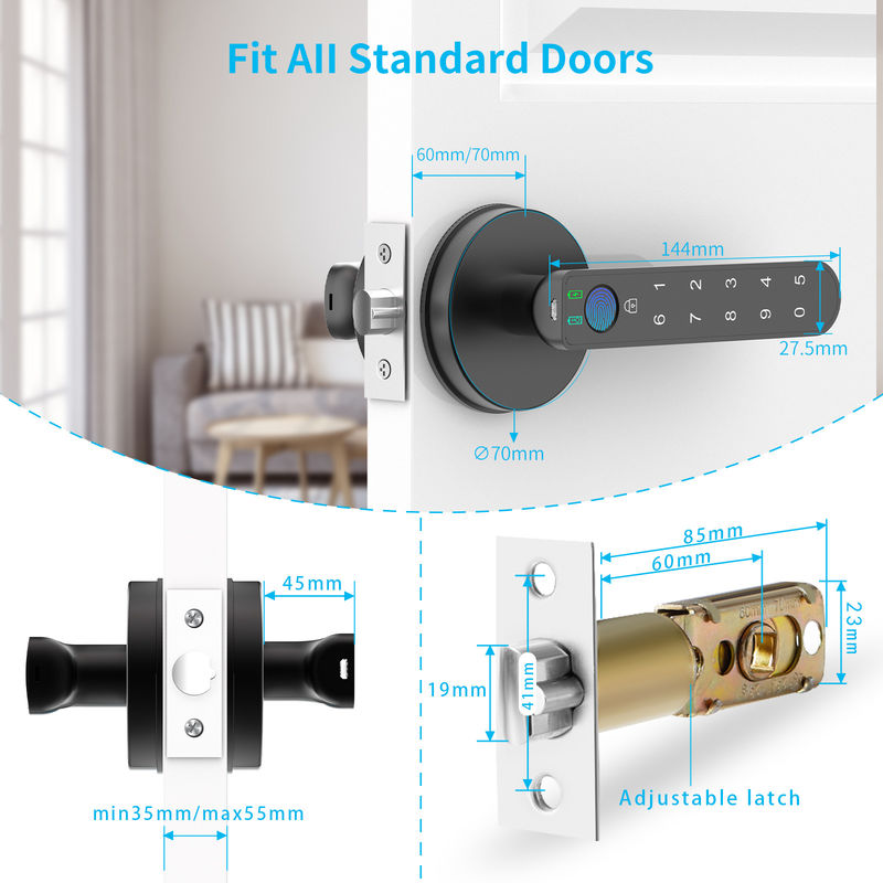 Passwords inteligentes, fechadura de porta de impressão digital C02 com teclados, botão da porta de impressão digital fechadura de porta de entrada sem chave para casa / escritório
