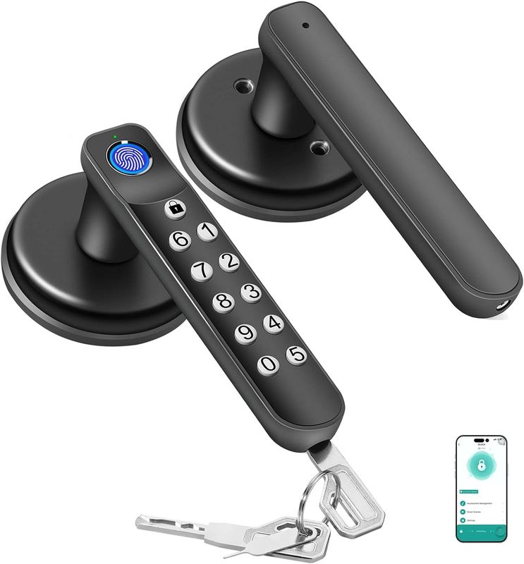 Fechadura de porta de impressão digital inteligente, fechadura de porta de entrada sem chave com alça, fechadura de porta biométrica para quarto e escritório