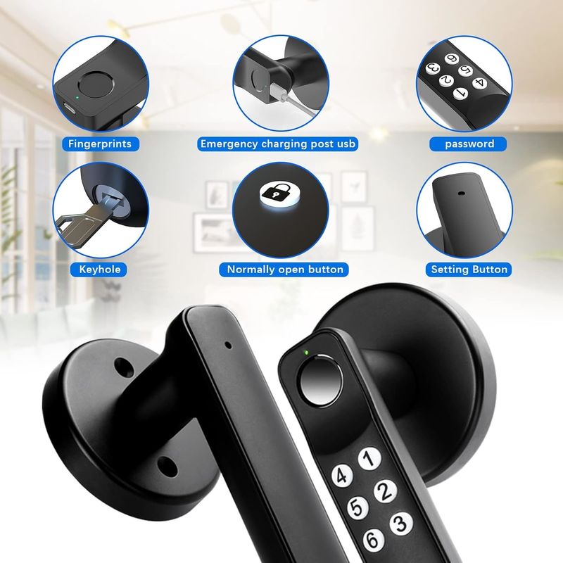 Bloqueio de porta inteligente Foxgard T01 Entrada sem chave, liga de zinco, impressão digital e controle de aplicativos, para segurança em casa e escritório