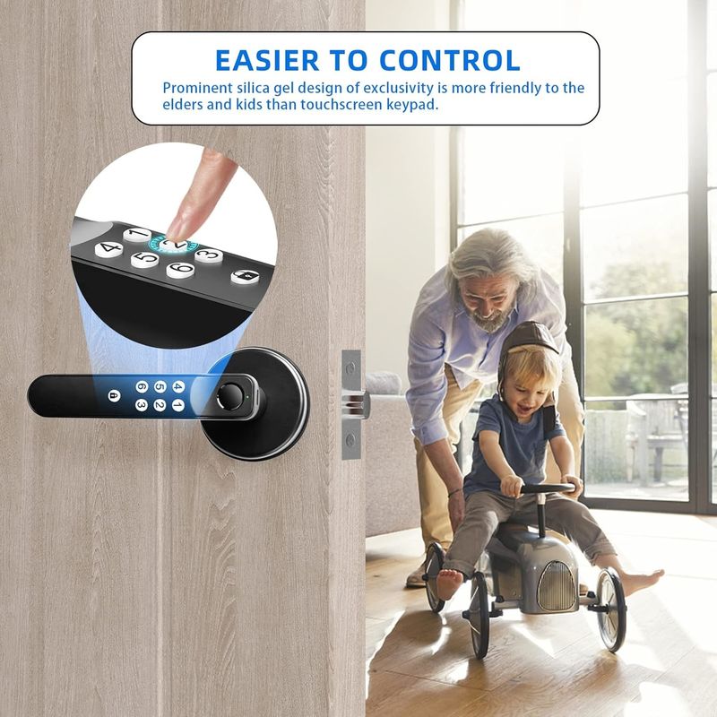 Bloqueio de porta inteligente Foxgard T01 Entrada sem chave, liga de zinco, impressão digital e controle de aplicativos, para segurança em casa e escritório